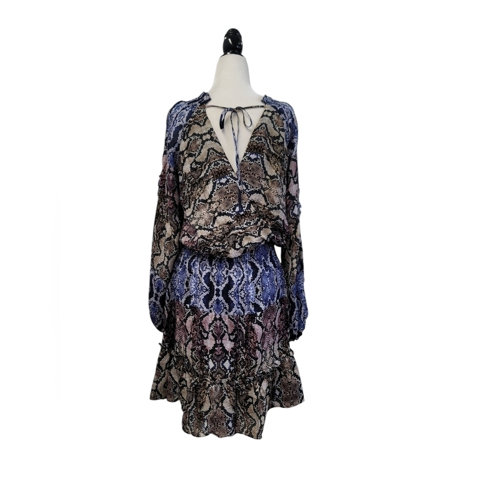 Parker silk snake print  v neck long sleeves dress